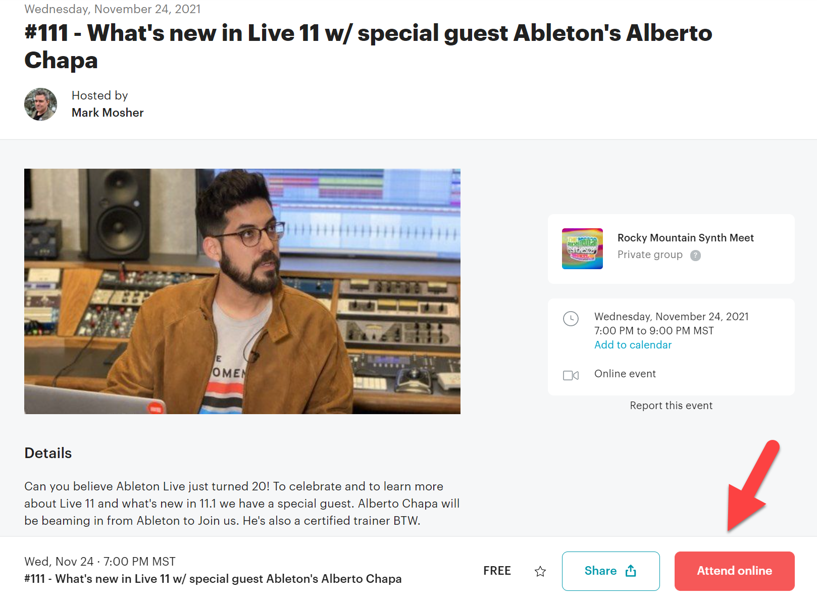 Event #111 – What’s new in Live 11 w/ special guest Ableton’s Alberto Chapa – Wed Nov 24, 7-9pm MST – RSVP on Meetup.com