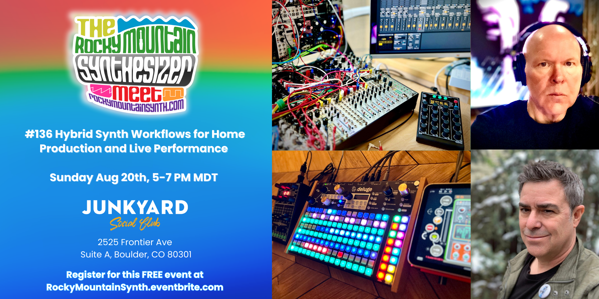 RMSM #136 – Hybrid Synth Workflows for Home Production and Live Performance – Sunday Aug 20th, 5-7 PM MDT at the Junkyard Social Club in Boulder