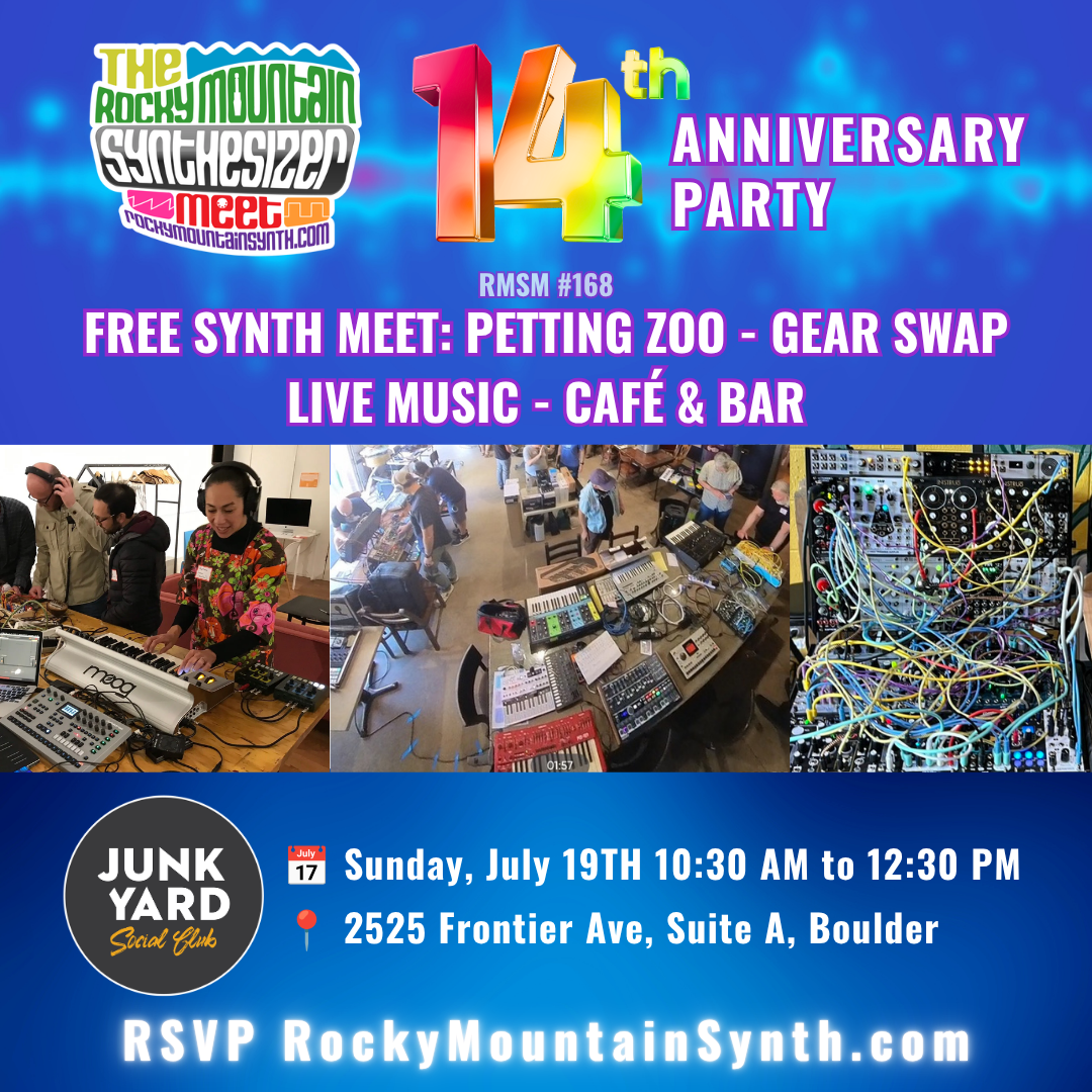 Reminder RMSM 14th Anniversary Party is Next Sunday July 19th, 10:30 AM – 12:30 PM Junkyard Social Club Boulder